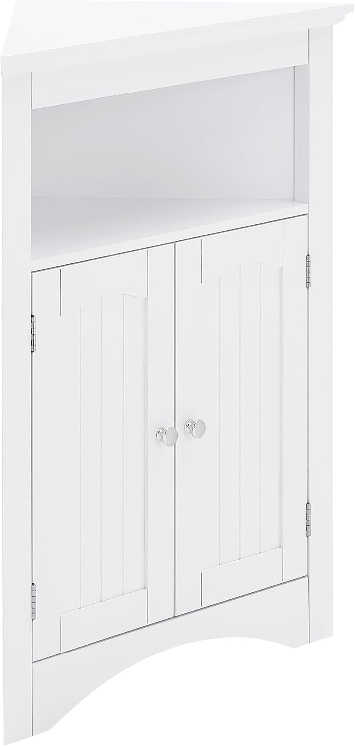 Bellemave Armario esquinero de piso de baño con puertas y estantes abiertos, gabinete de almacenamiento triangular para baño, cocina, sala de estar