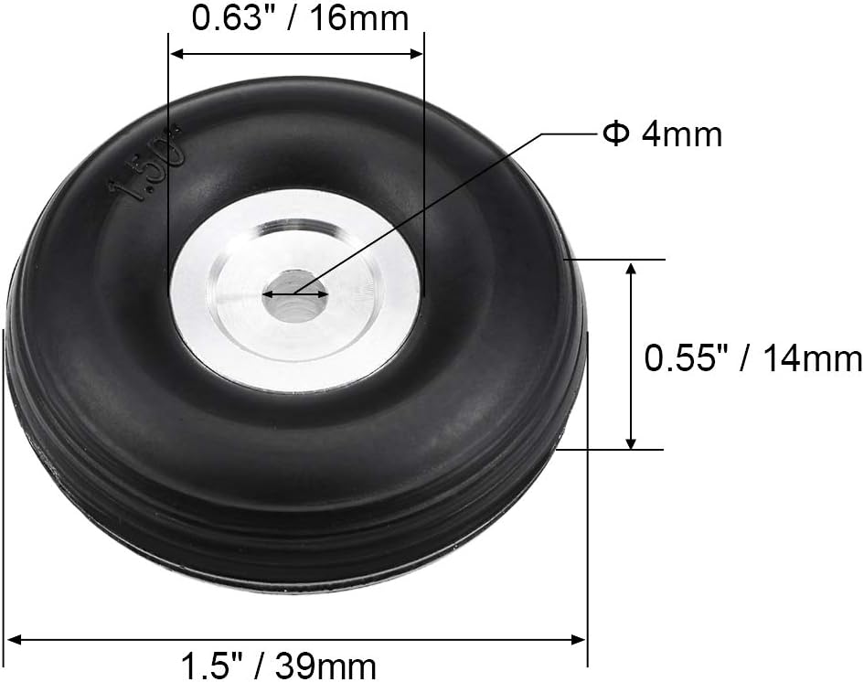uxcell Juegos de neumáticos y ruedas para avión de coche RC, neumático de esponja PU con cubo de aleación de aluminio, 1.5″