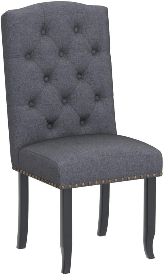 COLAMY Juego de 2 sillas de comedor tapizadas Parsons con botones, sillas auxiliares de cocina de tela con ribete de cabeza de clavo y patas de