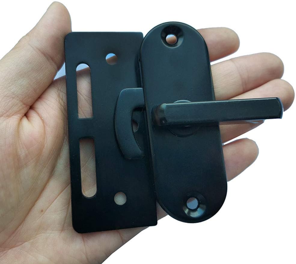 YUM, grande 90 grados flip acero inoxidable puerta corredera cerradura cerradura leva hebilla de puerta curva (negro)