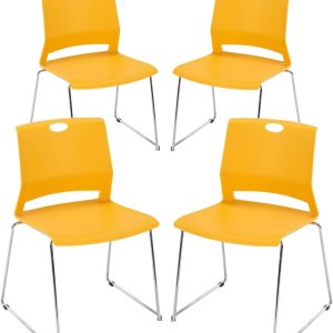 Whiterye Sillas de sala de espera, paquete de 4 sillas de plástico, sillas de invitados de oficina y sillas de recepción, sillas apilables para sala Whiterye Sillas de sala de espera, paquete de 4 sillas de plástico, sillas de invitados de oficina y sillas de recepción, sillas apilables para sala