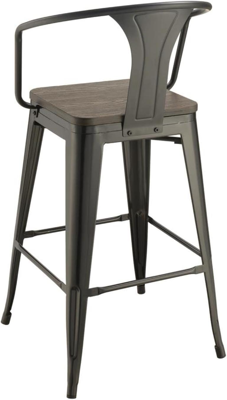 Coaster Home Furnishings Tolix – Taburete de bar industrial de 30 pulgadas con respaldo medio, taburete de bar de bambú sólido con marco de metal,