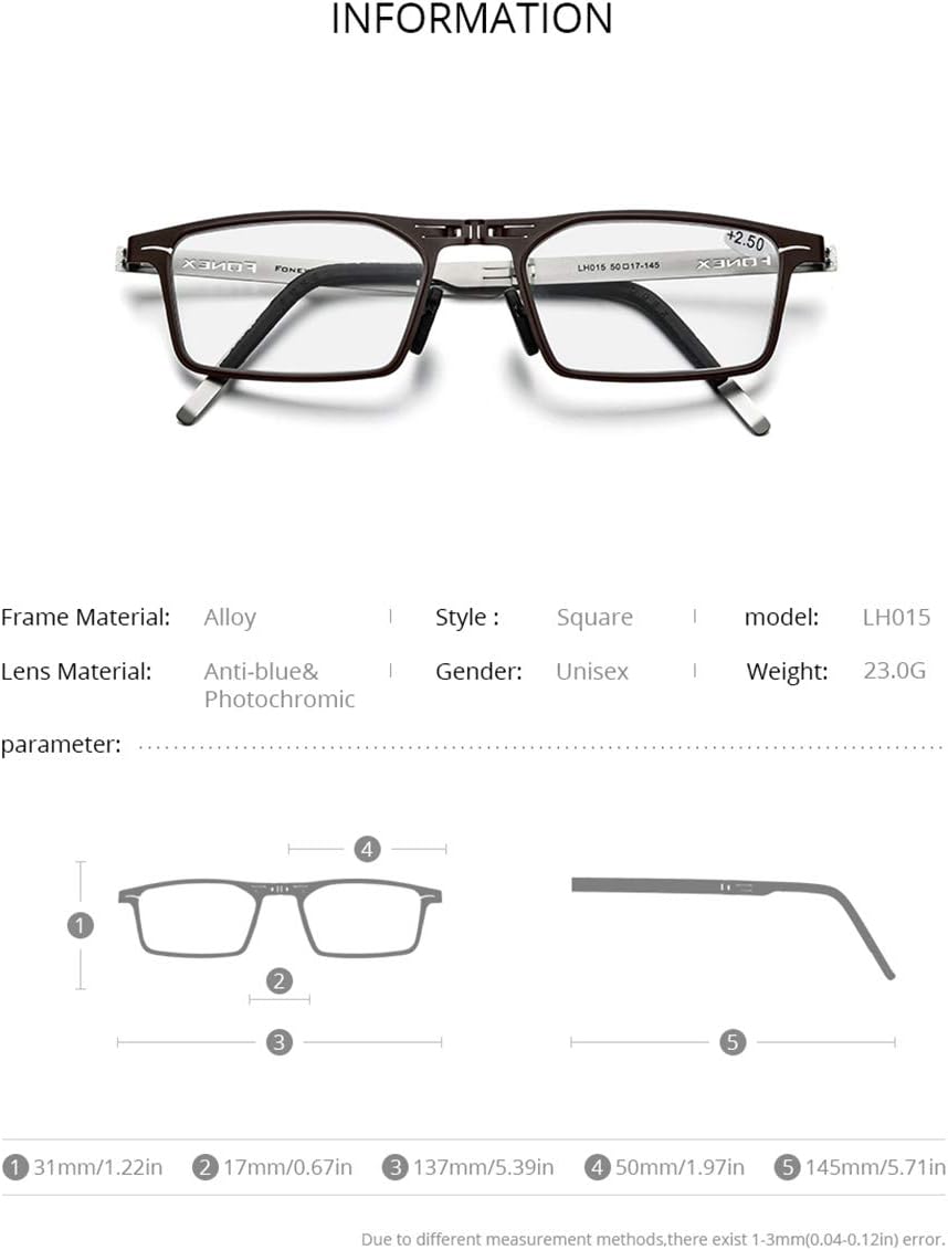 Gafas de lectura plegables grises fotocromáticas, lectores anti rayos de bloqueo de luz azul con magnificatina LH015