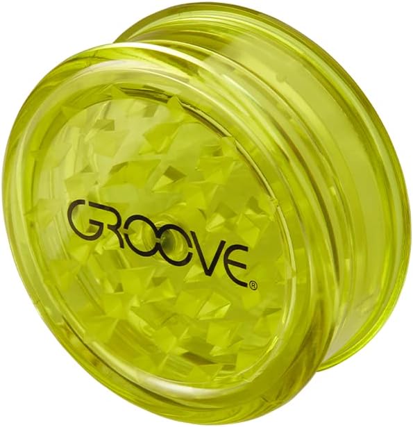 GROOVE Molinillo de hierbas de alta calidad, molinillo de hierbas acrílicas de 2 piezas con compartimento de almacenamiento integrado y cierre