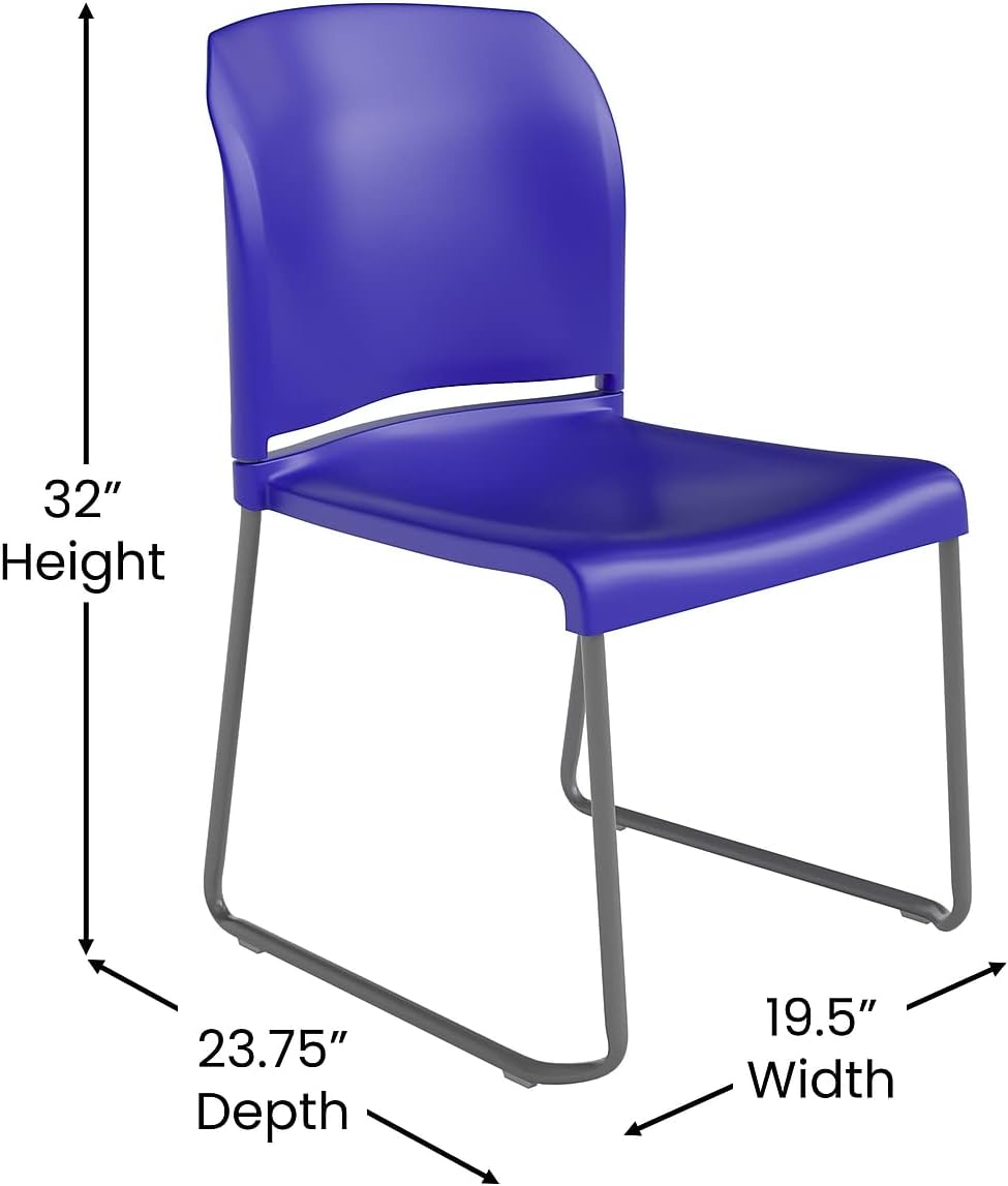 Flash Furniture Hercules Series – Silla apilable contorneada con respaldo completo de 880 libras con base de trineo recubierto de polvo gris, 23.75