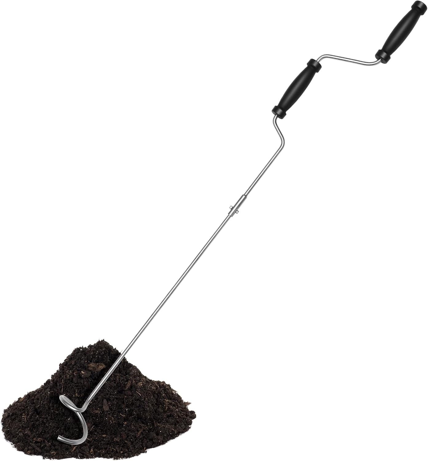 Aireador de compost, volteador de abono y herramienta de mezcla, herramienta aireadora de compost de acero inoxidable, herramienta de aireación de