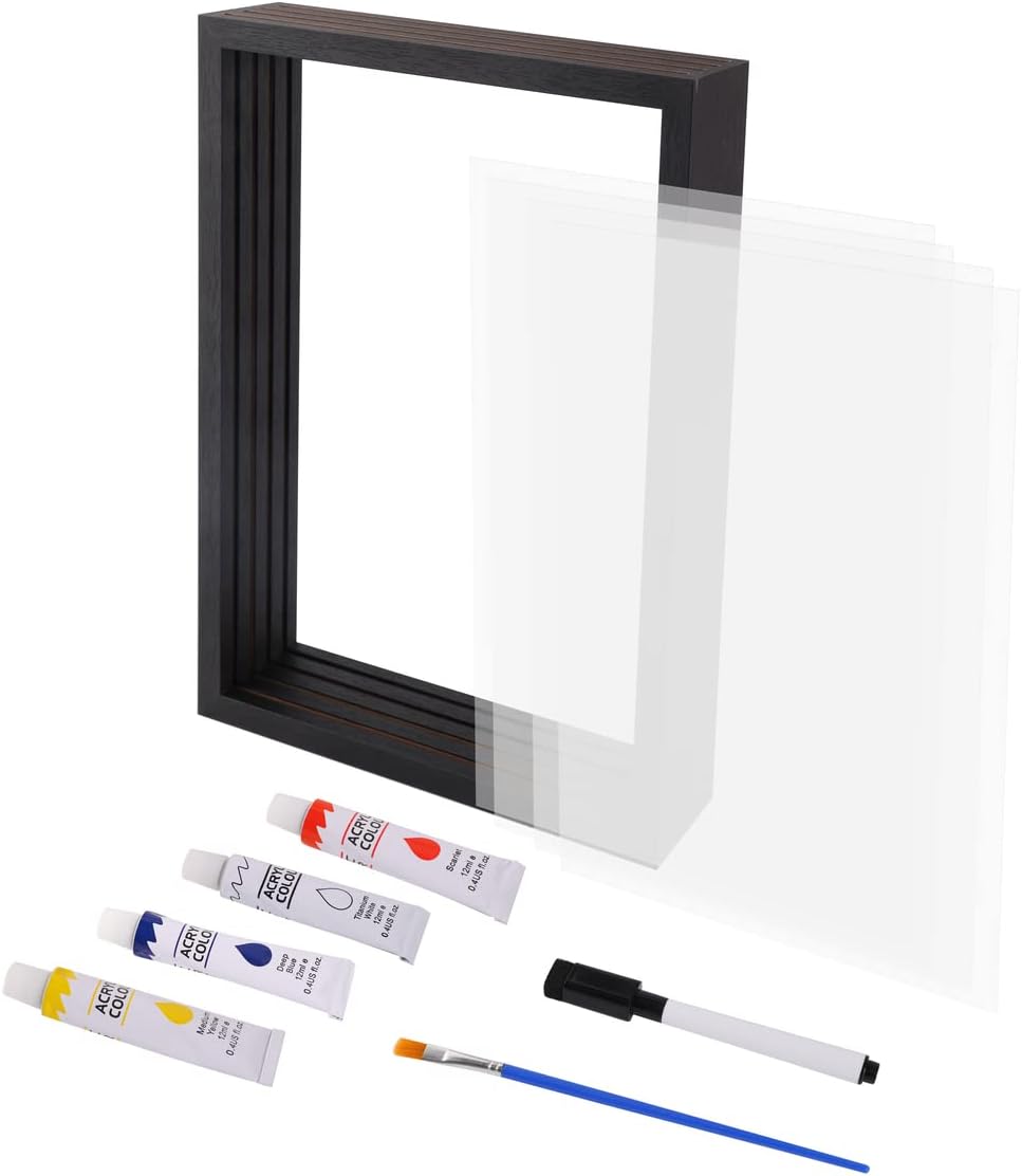 Kit de huellas de manos familiares, marco de madera de recuerdo para manualidades, juego de regalo sin fin, pinturas no tóxicas, hojas transparentes