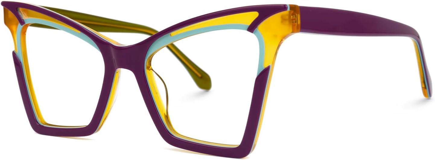 Zeelool Marco de gafas de ojo de gato de gran tamaño para mujeres con lentes transparentes sin receta Johnsie ZJGA606084