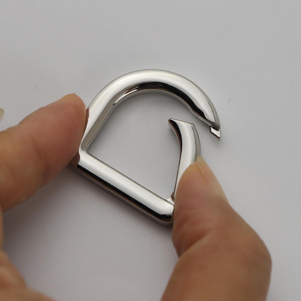 2 llaveros de resorte de metal semicírculo, clip de ganchos de resorte, hebilla de llavero de resorte, anillo plano en D para monederos (plateado)