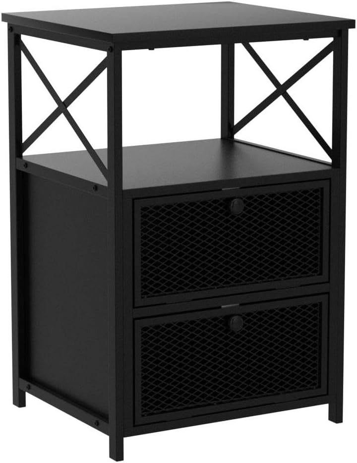 VECELO – Mesita de noche, mesa auxiliar con espacio de almacenamiento y puerta, mesitas de noche modernas para sala de estar, dormitorio, negro