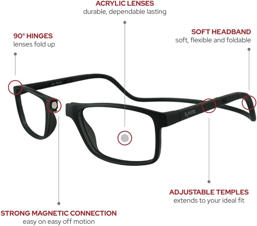 Clic Slastik – Lentes de lectura magnéticos para lectores de computadora, banda plegable suave, lente reemplazable, templos Adj, Barat, (S-XL)
