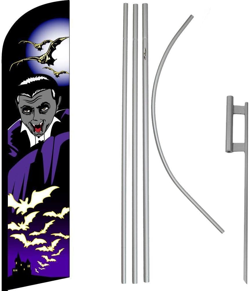 Premium Halloween Vampire Windless Flag & 16′ Flagpole KitGround