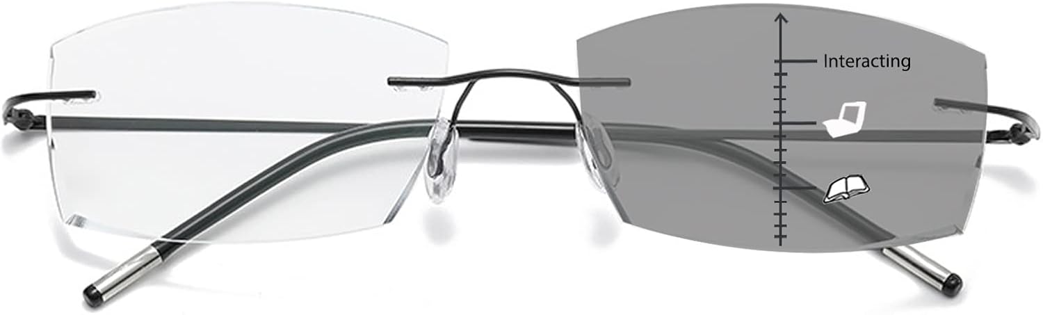 KISSOUL Gafas de lectura fotocromáticas progresivas multifocal, bloqueo de luz azul, transición, corte de diamante, lectores multifocales