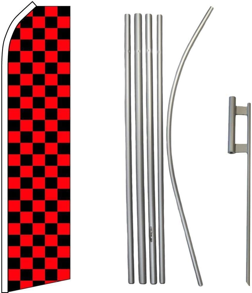 Premium Red & Checkered Swooper Flag & 16ft Flagpole KitGround