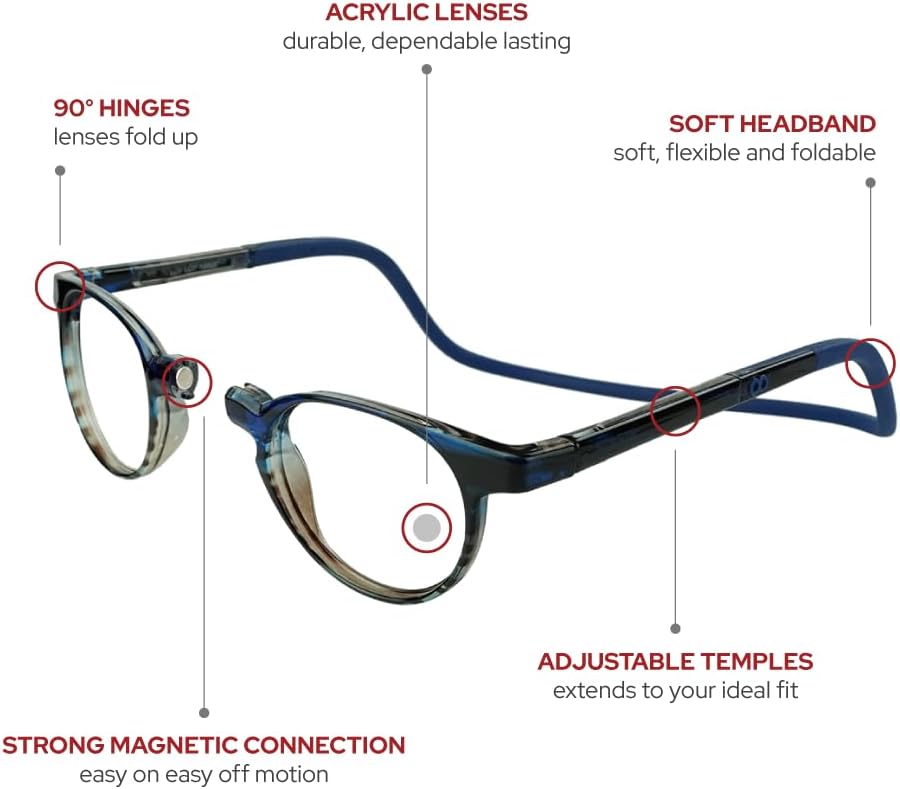 Clic Slastik – Gafas de lectura magnéticas para lectores de computadora, banda plegable suave, patillas ajustables, Taku