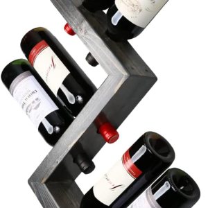 Charmont Estante de madera para vino montado en la pared, soporte rústico de vino en zigzag – Soporte para botellas de vino para bar, almacenamiento Charmont Estante de madera para vino montado en la pared, soporte rústico de vino en zigzag – Soporte para botellas de vino para bar, almacenamiento