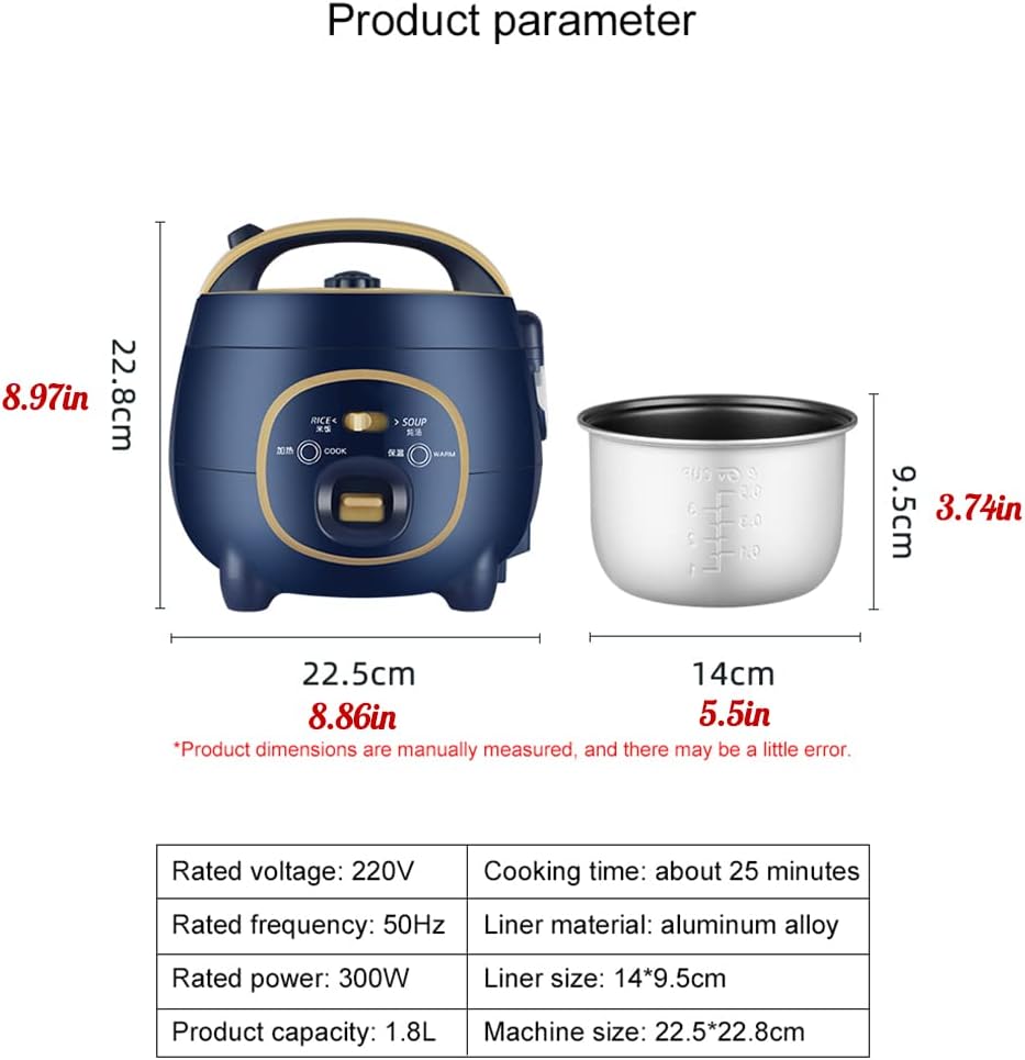 Mini olla arrocera de 1.8 L, lonchera eléctrica, olla antiadherente extraíble, función de mantener el calor, adecuada para 1-3 personas, 220 V,