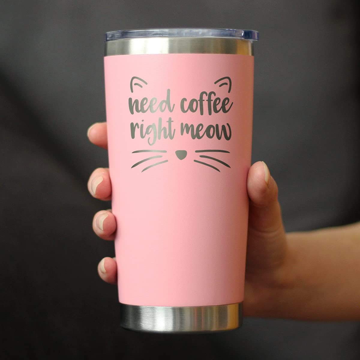 Bevvee Need Coffee Right Meow – Vaso de café aislado con tapa deslizante, taza aislada de acero inoxidable, regalos de café con temática de gatos,