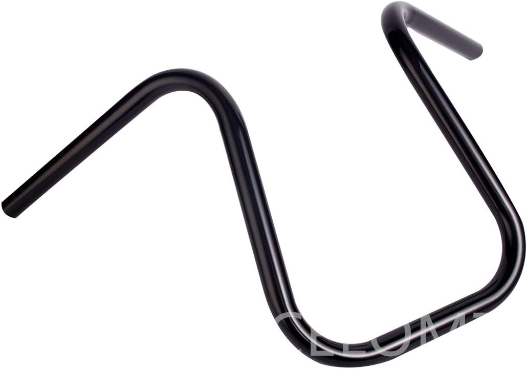 12” Rise 1” 0.984 in Round Ape Hanger Manillar Universal Brillante Negro