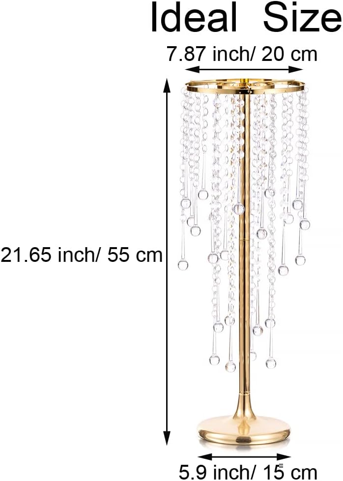 Jarrones altos para centros de mesa de boda, jarrón dorado de 21.7 pulgadas con cristal de araña, decoración de mesa de centro de mesa, soporte de