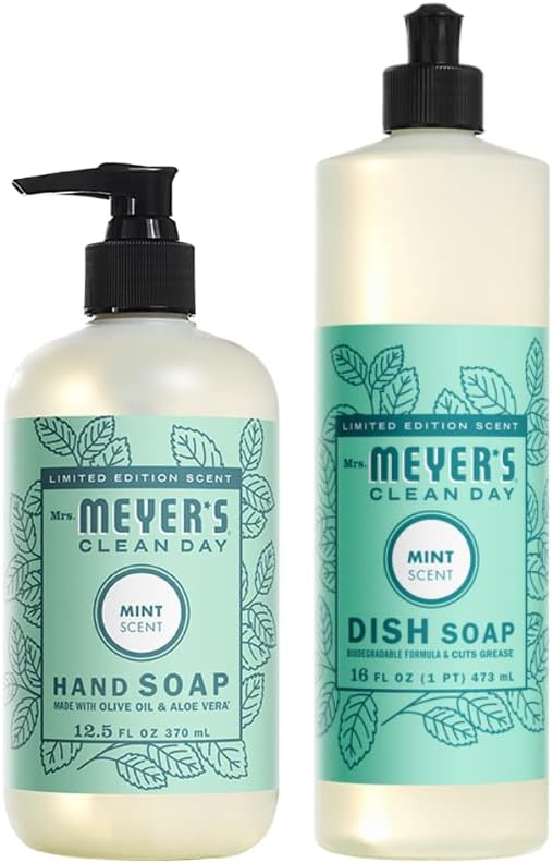 MRS. MEYER’S CLEAN DAY Variety, 1 jabón líquido de manos de Mrs. Meyer, 12.5 onzas, 1 jabón líquido para platos de Mrs. Meyer, 16 onzas, 1 CT (menta)