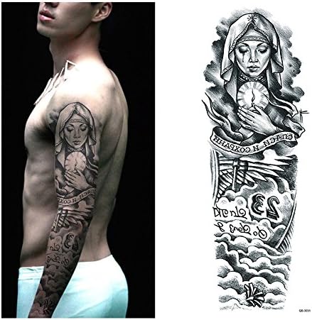 Juego de 8 hojas de tatuajes falsos temporales extra grandes de 18.9 x 6.7 pulgadas para hombres y mujeres, calcomanías de tatuaje de brazo