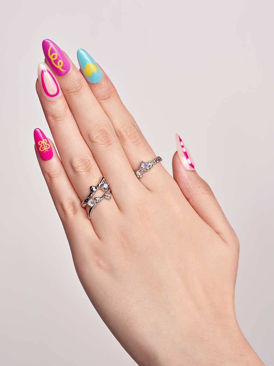 GLAMERMAID – Uñas postizas cortas a presión, color rosa intenso, almendra mediana, pegamento en las uñas, uñas postizas, uñas postizas acrílicas,