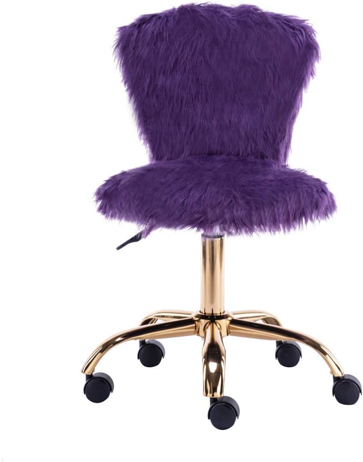 GIA Silla de tocador pequeña giratoria ajustable con respaldo medio con piel sintética, color morado