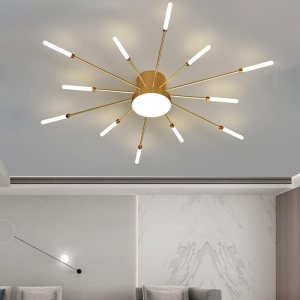 Liudefa Lámpara de techo LED de 32 pulgadas, 12 luces de techo modernas, lámpara de techo empotrada, iluminación de interior dorada para sala de Liudefa Lámpara de techo LED de 32 pulgadas, 12 luces de techo modernas, lámpara de techo empotrada, iluminación de interior dorada para sala de
