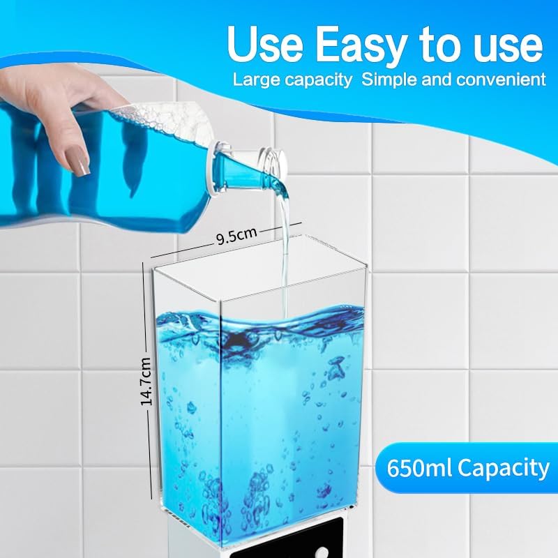Dispensador automático de enjuague bucal para baño, dispensador de pared de lavado bucal de 23.67 onzas  23.7 fl oz con tazas magnéticas para niños