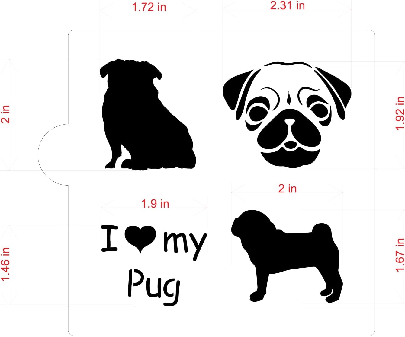 Plantilla de galletas y manualidades I Love My Pug de Designer Stencils