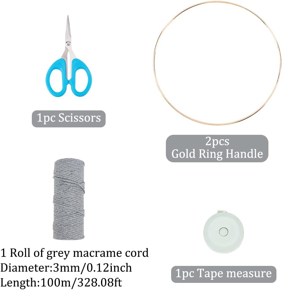 WEBEEDY Kit de macramé para principiantes, con asas de aleación, hecho a mano, bolsa de macramé, para mujeres adultas, incluye instrucciones en