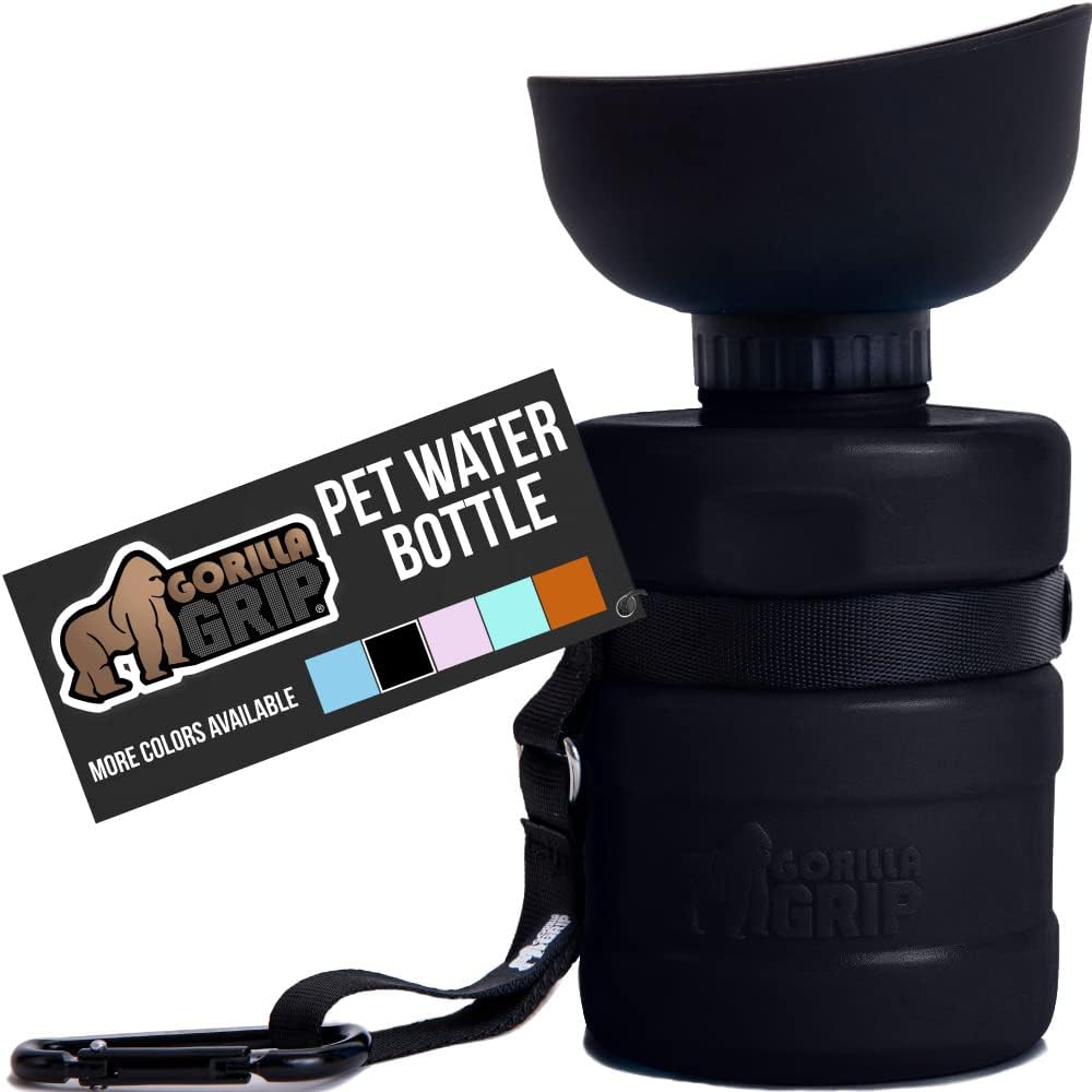 Gorilla Grip Botella de agua portátil para perros sin derrames con cuenco integrado, dispensador de bebidas de silicona de grado alimenticio a