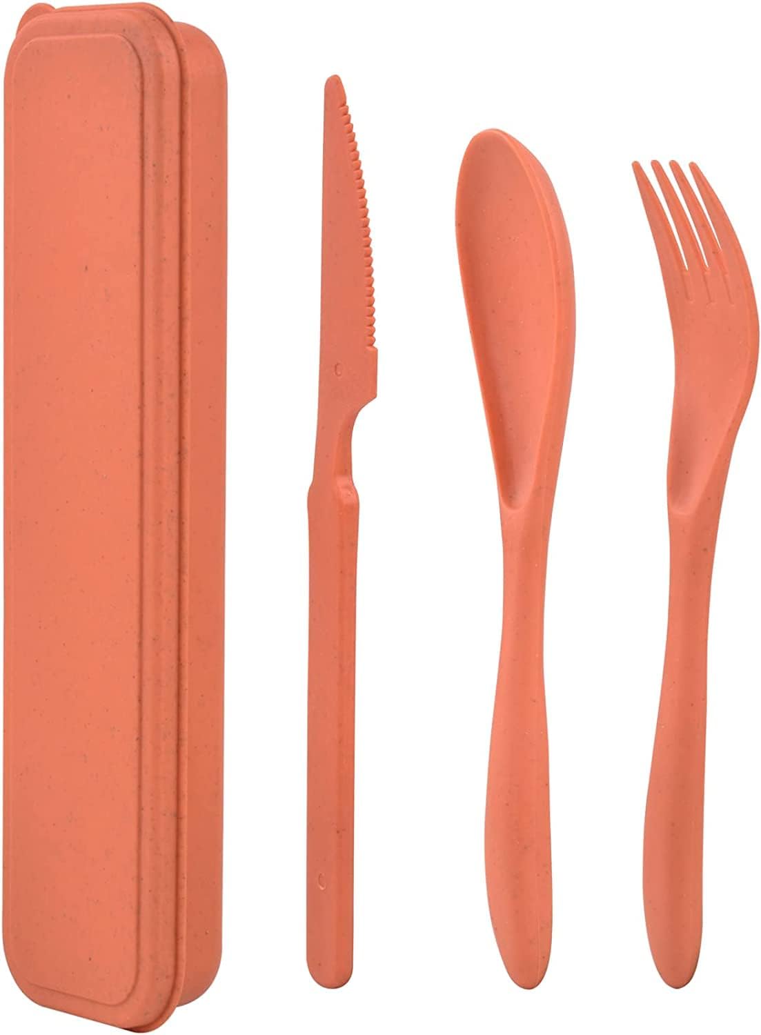 Utensilios de viaje con estuche, utensilios de campamento, 4 juegos de cucharas y tenedores de plástico, cubiertos de plástico, juego de utensilios