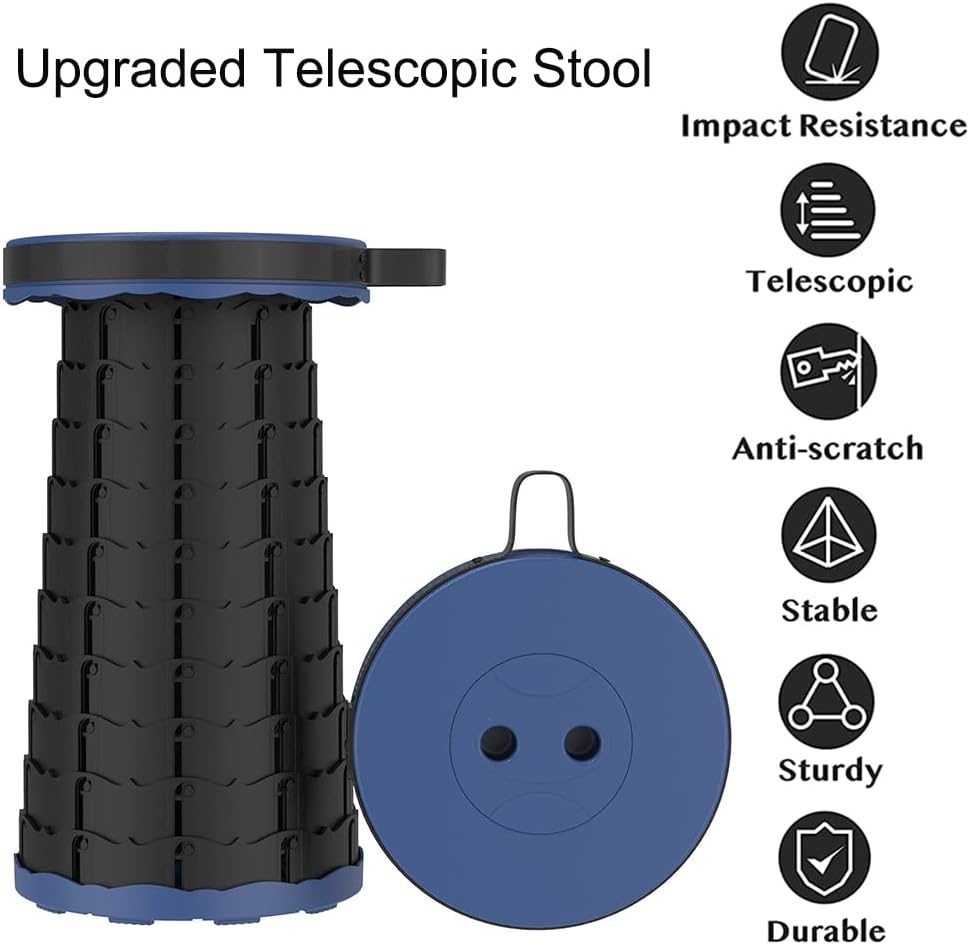 Taburete telescópico plegable portátil, taburete retráctil con mochila, taburetes de campamento resistentes y ligeros, para senderismo al aire