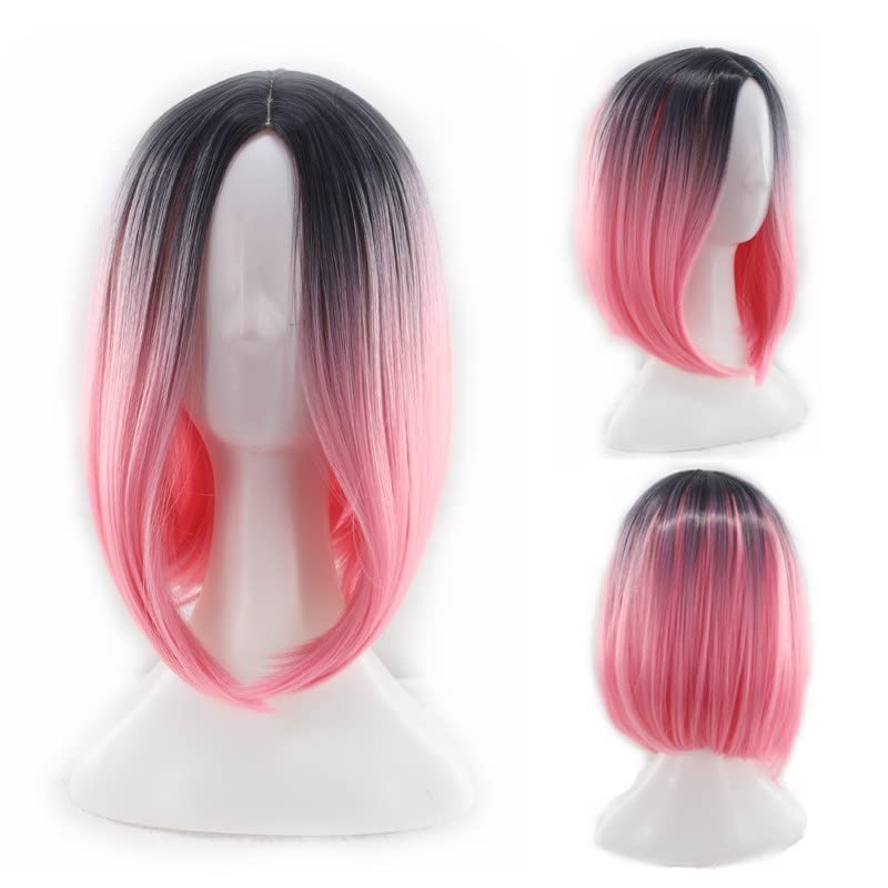 GUSYBG Peluca de fiesta degradado de pelo corto y lacio con reflejos femeninos rubios con encaje frontal, peluca rubia afro amor, pelucas trenzadas