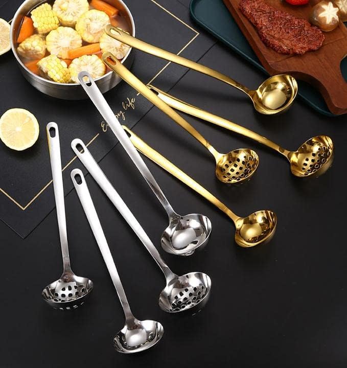 MBBITL Cucharón de sopa Skimmer Cuchara Set Grande 2.9 Pulgadas Tazón Mango Largo Colador Colador De Acero Inoxidable Servidor De Olla Caliente – Oro