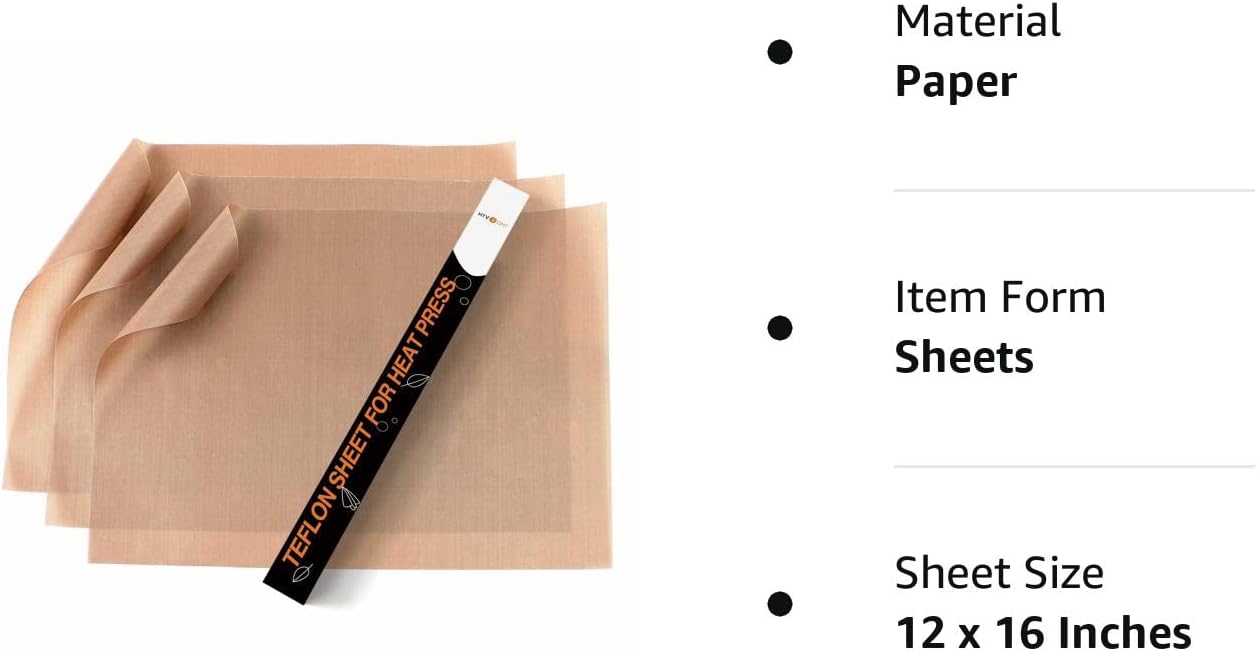HTVRONT Hojas de teflón para prensa de calor, paquete de 3 láminas de teflón PTFE antiadherentes reutilizables de 12 x 16 pulgadas, papel de teflón