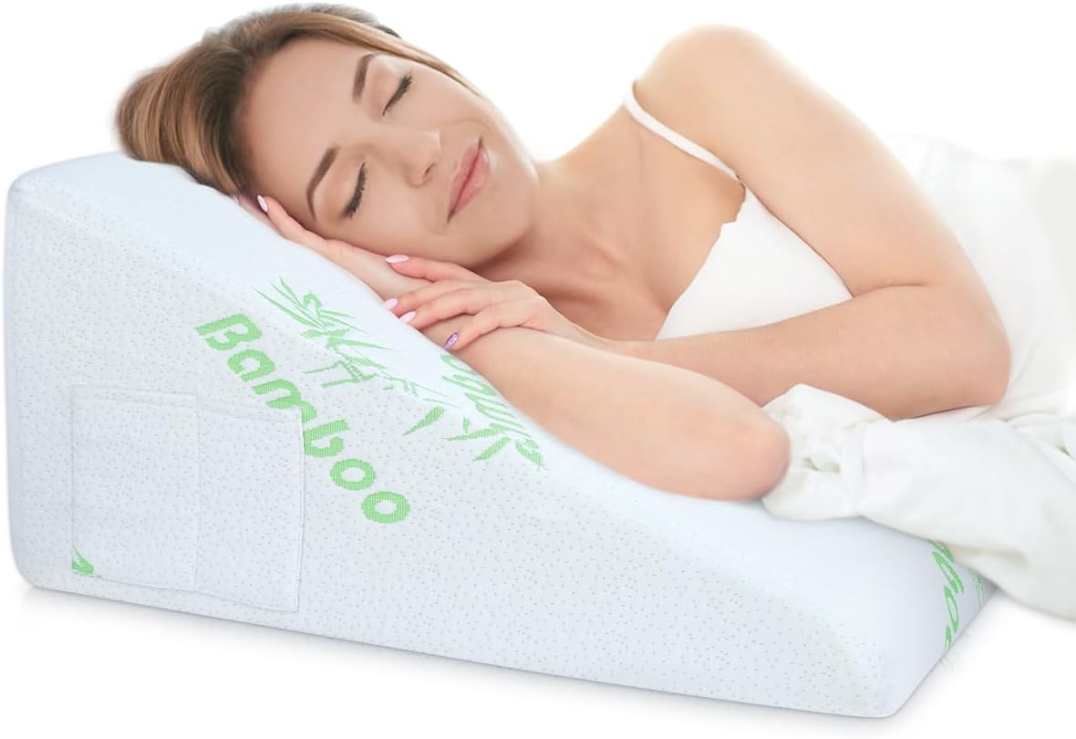 COOLBEBE Almohada de cuña para dormir, reflujo ácido después de la cirugía, almohada de cuña triangular de 12 pulgadas, cuña de espuma viscoelástica