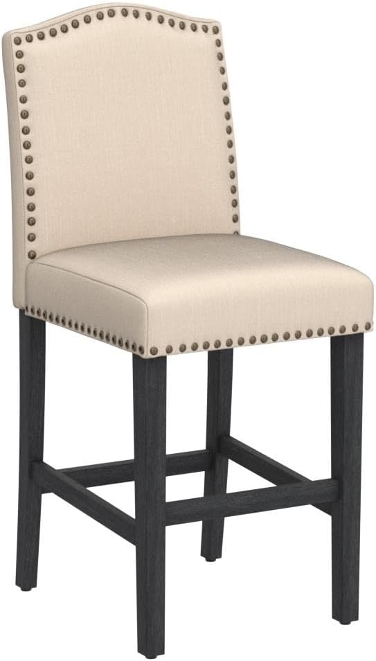 Juego de 2 taburetes de bar, sillas de mostrador con ribete de remache, taburetes de bar tapizados para isla de cocina con acogedor asiento de 26