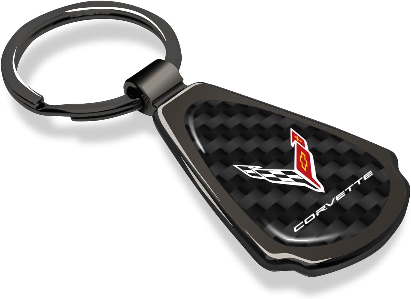Llavero de lágrima de metal de fibra de carbono negro real para Chevrolet Corvette C8, con licencia oficial
