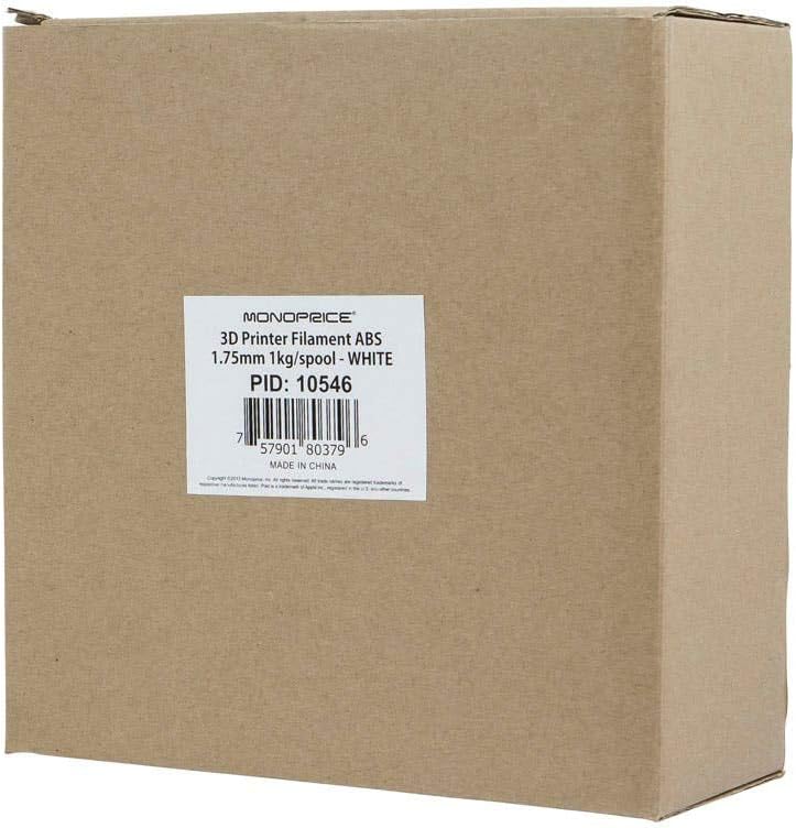 Monoprice Filamento de impresora 3D de alta calidad, 2.2lbsbobina, color blanco, ABS, 0.069in
