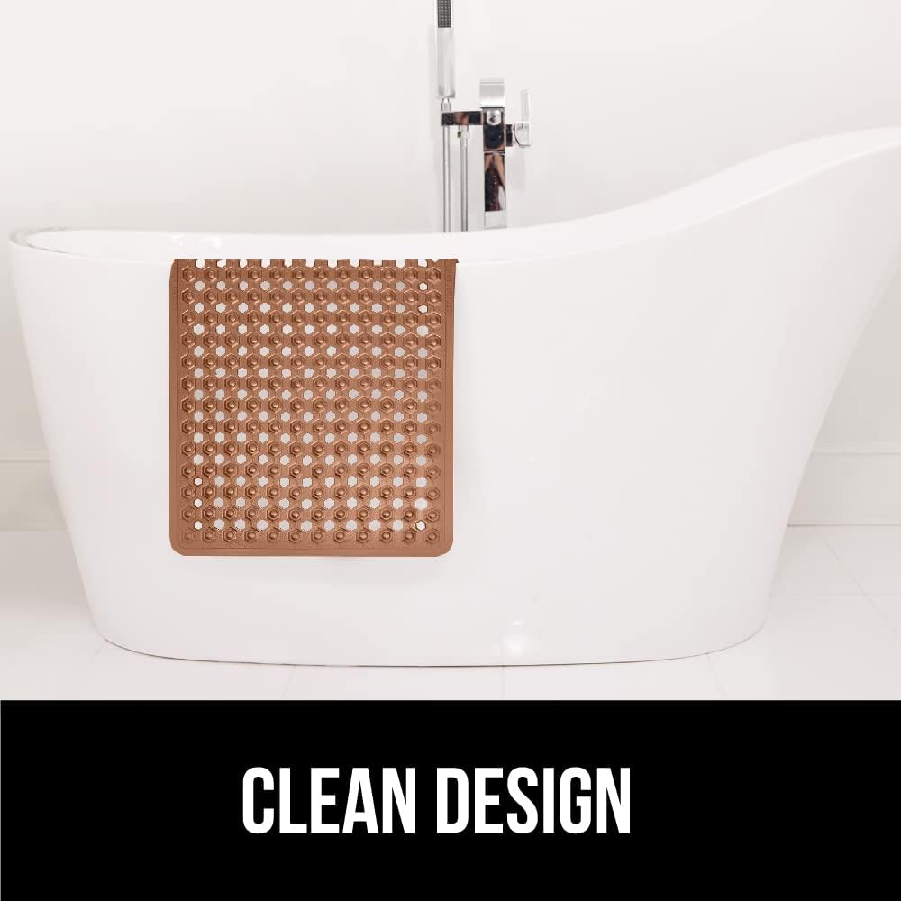 Gorilla Grip – Alfombra de baño, ducha y bañera patentada, lavable a máquina, anti-bacteriana, sin BPA, látex, sin ftalatos, cuadrada, con agujeros