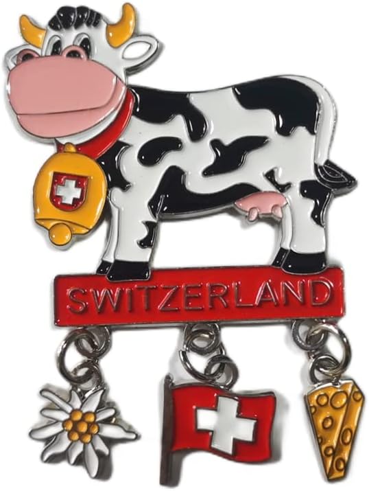 Imán de nevera de vaca 3D de Suiza, regalo de recuerdo, aleación de metal hecho a mano, imán para refrigerador de Suiza, colección de decoración