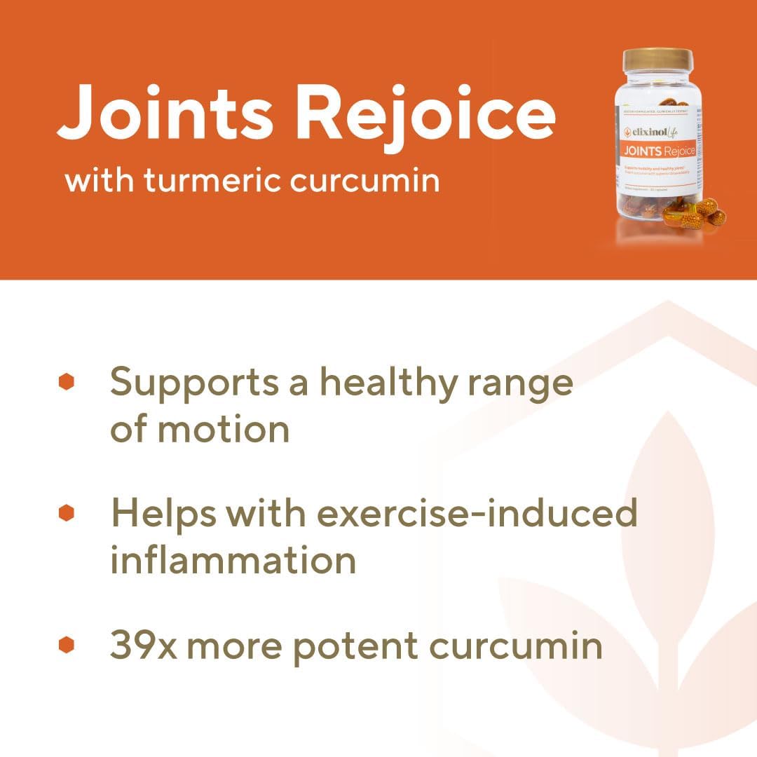 Elixinol Life Joints Rejoice Suplemento para articulaciones con curcumina, 30 cápsulas