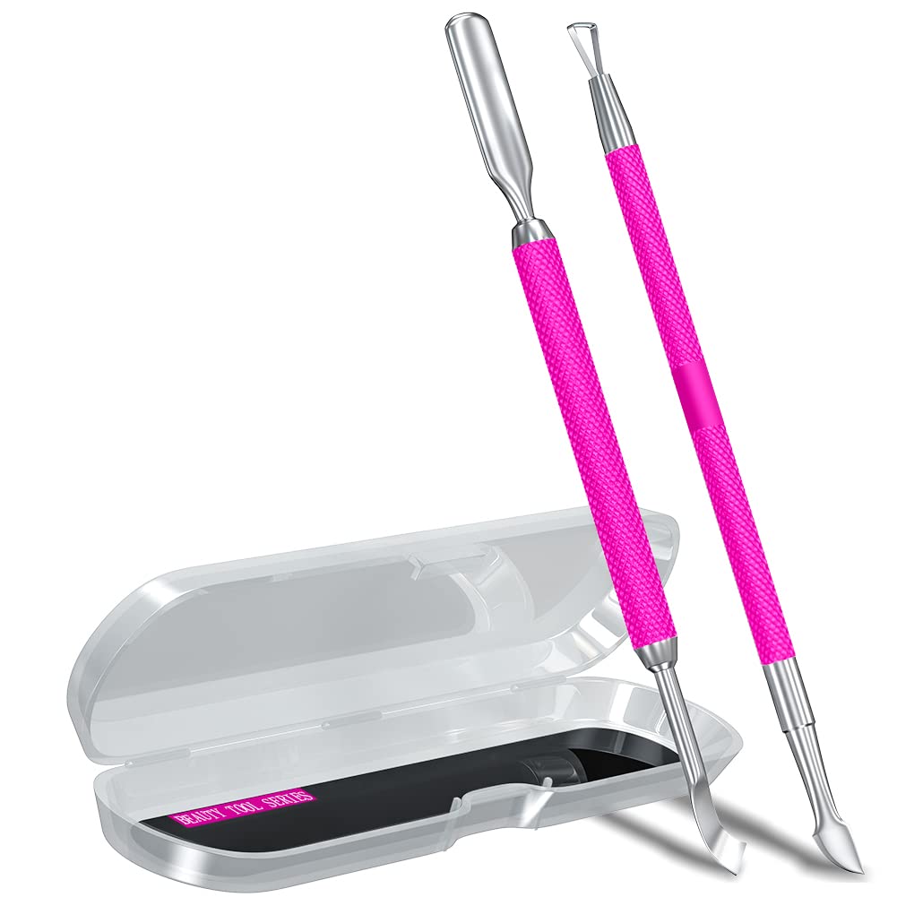 2 piezas de metal rosa rosa cutícula removedor de cutículas de calidad de salón de belleza de gel de acero inoxidable pelador raspador duradero