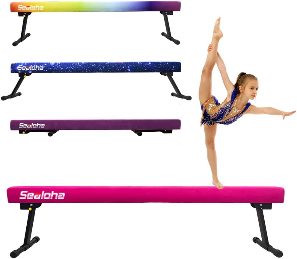 Viga de equilibrio ultra ajustable y plegable de 6 pies, equipo de gimnasia de gamuza alto y bajo, no requiere herramientas, viga de gimnasia para