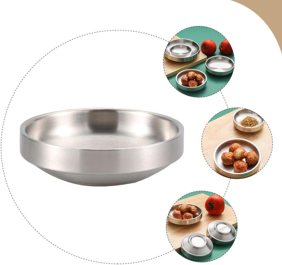 Hemoton Recipiente de refrigerios Cuencos de cereales de sopa de acero inoxidable Tazón aislado al vacío de doble pared Plato de condimento coreano