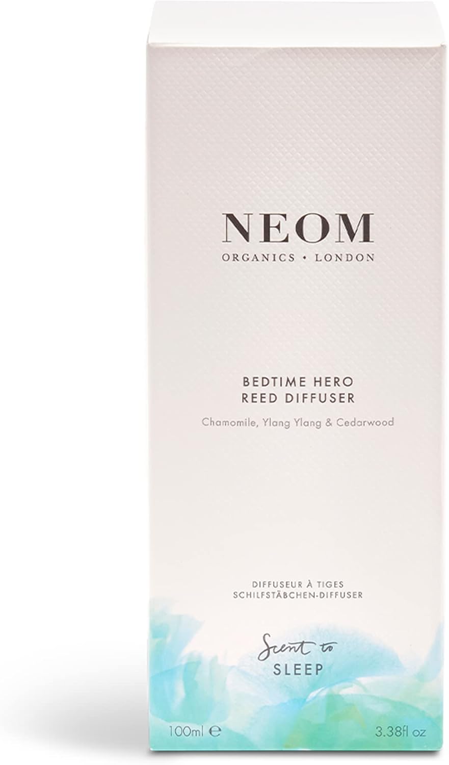 NEOM Bedtime Hero – Difusor de varillas de 3,38 onzas líquidas, mezcla de aceites esenciales de manzanilla, madera de cedro y ylang ylang  Fragancia