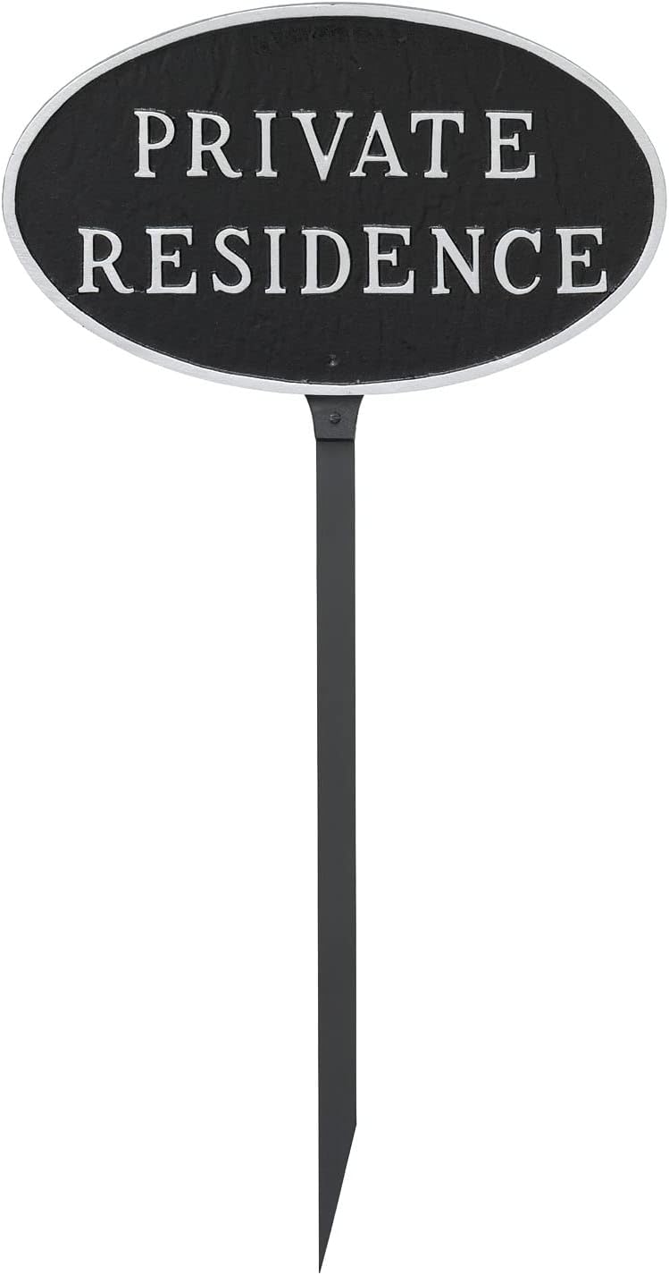 Placa ovalada de residencia privada de metal fundido – Placa de exhibición de pared o césped – Letrero de privacidad para el hogar o negocio –